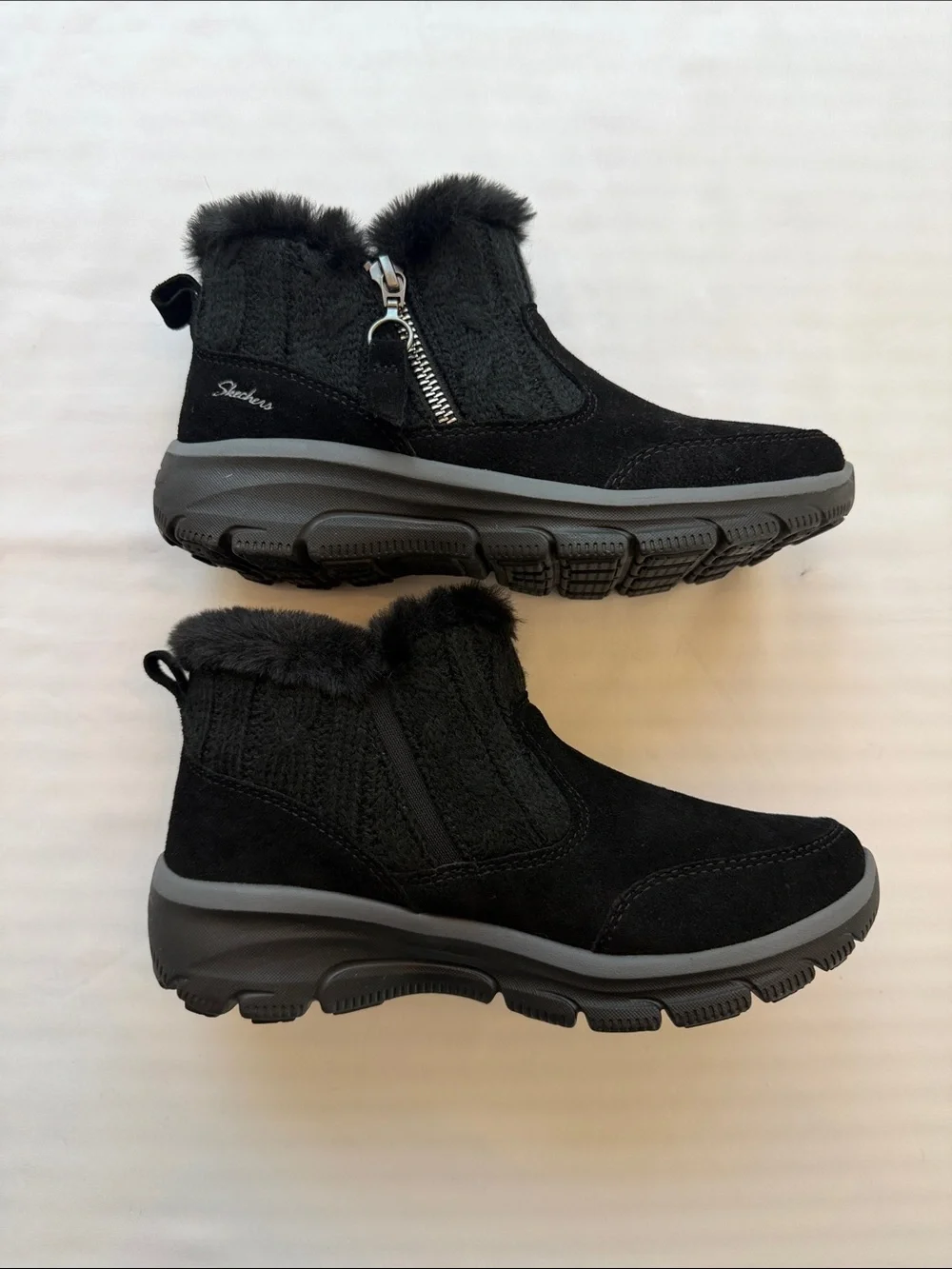 Skechers Black Faux-Fur Zip Ankle Boots